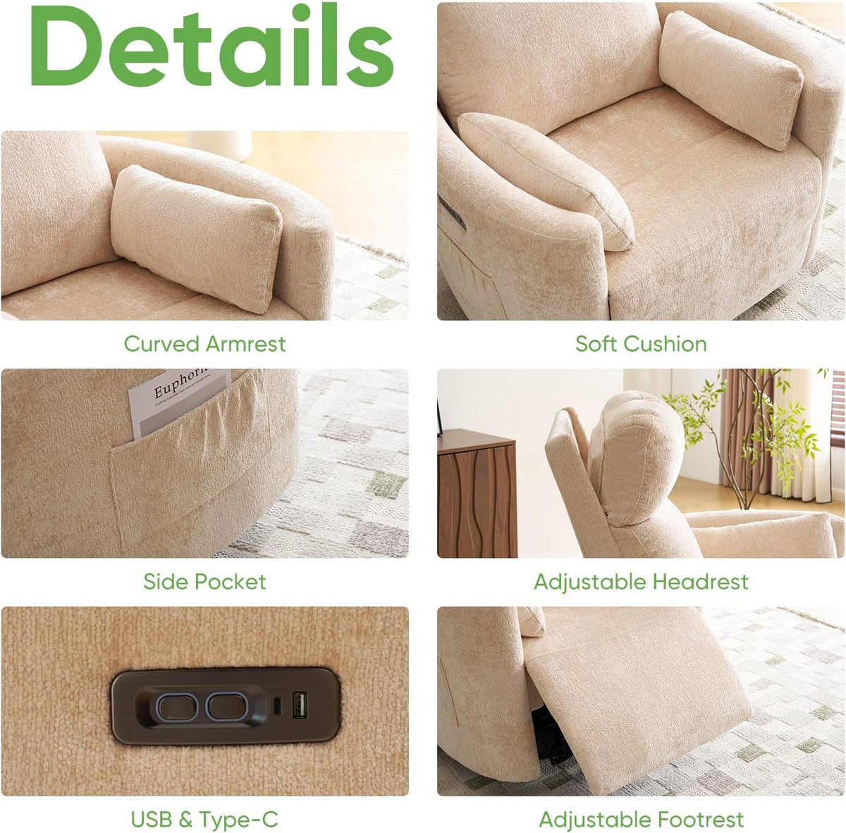 Oversized Swivel Rocker Recliner with Massage and Heat, Swivel Nursery Recliner With Adjustable Headrest, Manual Rocker Recliner Chair with Two Removable Pillows, High Back Barrel Armchair,White