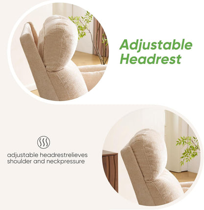 Oversized Swivel Rocker Recliner with Massage and Heat, Swivel Nursery Recliner With Adjustable Headrest, Manual Rocker Recliner Chair with Two Removable Pillows, High Back Barrel Armchair,White