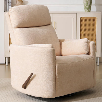 Oversized Swivel Rocker Recliner with Massage and Heat, Swivel Nursery Recliner With Adjustable Headrest, Manual Rocker Recliner Chair with Two Removable Pillows, High Back Barrel Armchair,White
