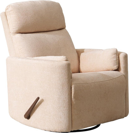 Oversized Swivel Rocker Recliner with Massage and Heat, Swivel Nursery Recliner With Adjustable Headrest, Manual Rocker Recliner Chair with Two Removable Pillows, High Back Barrel Armchair,White