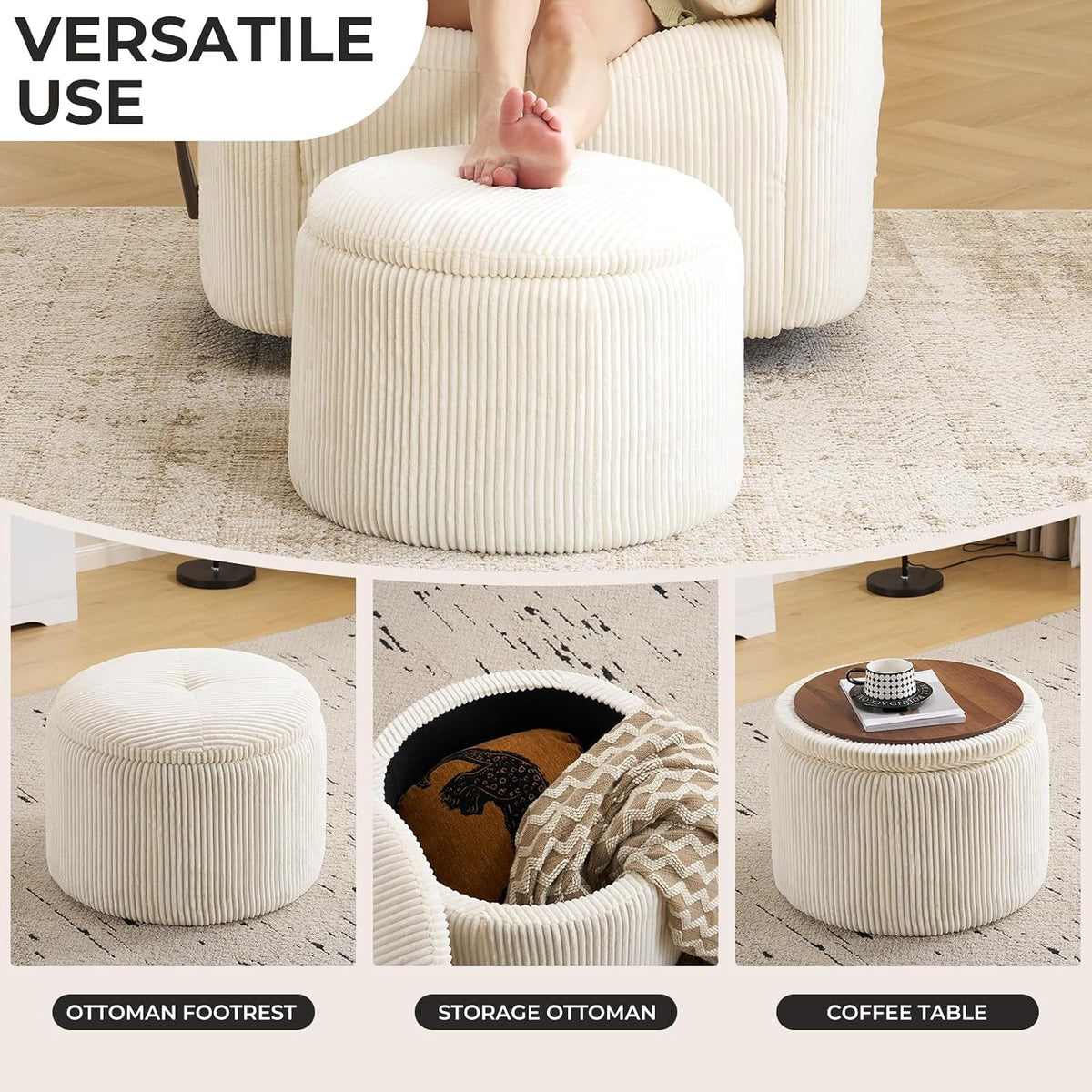 Oversized Swivel Rocker Recliner with Massage and Heat, Swivel Nursery Recliner With Adjustable Headrest, Manual Rocker Recliner Chair with Two Removable Pillows, High Back Barrel Armchair,White