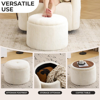 Oversized Swivel Rocker Recliner with Massage and Heat, Swivel Nursery Recliner With Adjustable Headrest, Manual Rocker Recliner Chair with Two Removable Pillows, High Back Barrel Armchair,White