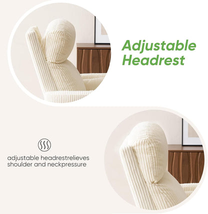 Oversized Swivel Rocker Recliner with Massage and Heat, Swivel Nursery Recliner With Adjustable Headrest, Manual Rocker Recliner Chair with Two Removable Pillows, High Back Barrel Armchair,White