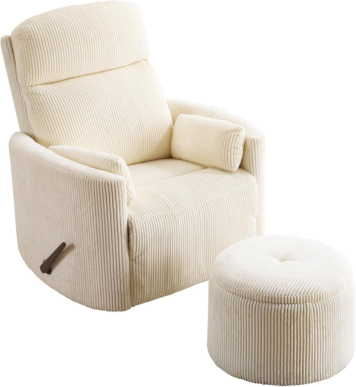 Oversized Swivel Rocker Recliner with Massage and Heat, Swivel Nursery Recliner With Adjustable Headrest, Manual Rocker Recliner Chair with Two Removable Pillows, High Back Barrel Armchair,White
