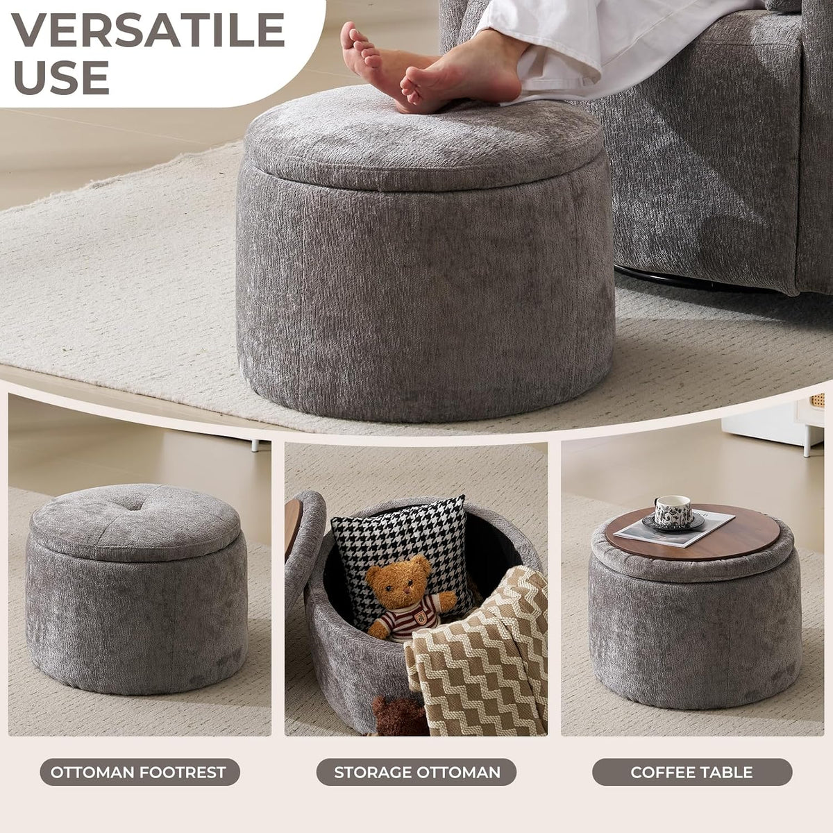 Oversized Swivel Rocker Recliner with Massage and Heat, Swivel Nursery Recliner With Adjustable Headrest, Manual Rocker Recliner Chair with Two Removable Pillows, High Back Barrel Armchair,White