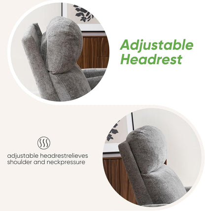 Oversized Swivel Rocker Recliner with Massage and Heat, Swivel Nursery Recliner With Adjustable Headrest, Manual Rocker Recliner Chair with Two Removable Pillows, High Back Barrel Armchair,White