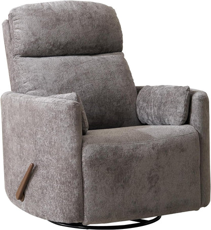 Oversized Swivel Rocker Recliner with Massage and Heat, Swivel Nursery Recliner With Adjustable Headrest, Manual Rocker Recliner Chair with Two Removable Pillows, High Back Barrel Armchair,White