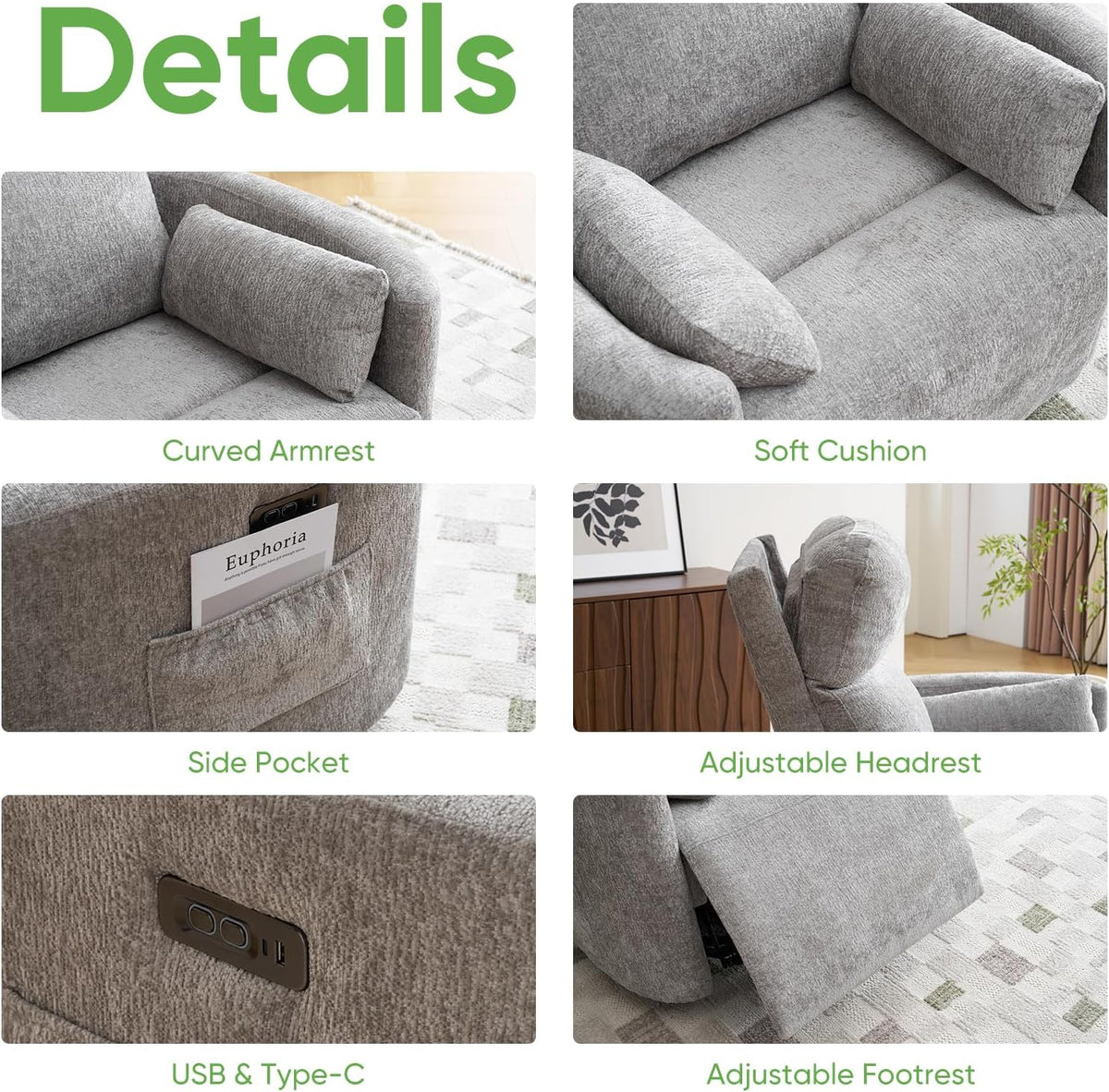 Oversized Swivel Rocker Recliner with Massage and Heat, Swivel Nursery Recliner With Adjustable Headrest, Manual Rocker Recliner Chair with Two Removable Pillows, High Back Barrel Armchair,White