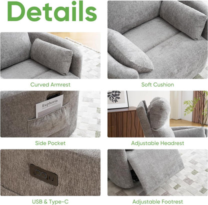 Oversized Swivel Rocker Recliner with Massage and Heat, Swivel Nursery Recliner With Adjustable Headrest, Manual Rocker Recliner Chair with Two Removable Pillows, High Back Barrel Armchair,White