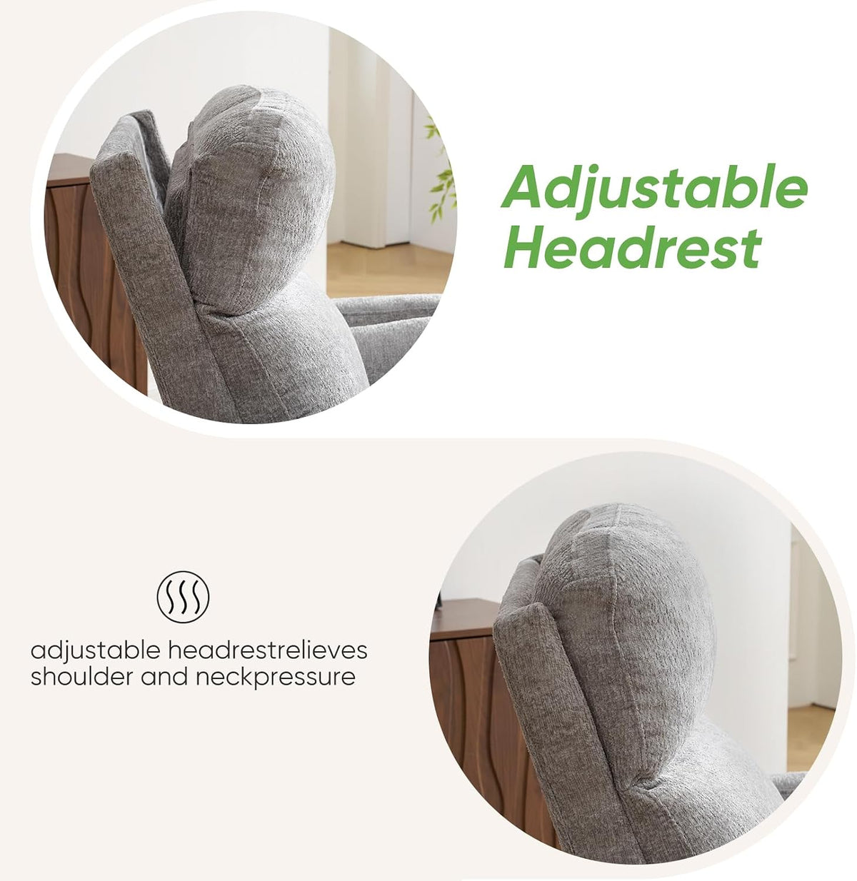 Oversized Swivel Rocker Recliner with Massage and Heat, Swivel Nursery Recliner With Adjustable Headrest, Manual Rocker Recliner Chair with Two Removable Pillows, High Back Barrel Armchair,White