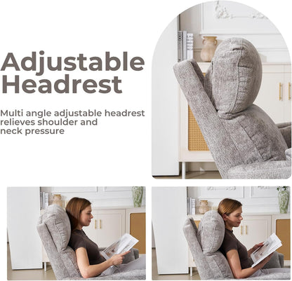 Oversized Swivel Rocker Recliner with Massage and Heat, Swivel Nursery Recliner With Adjustable Headrest, Manual Rocker Recliner Chair with Two Removable Pillows, High Back Barrel Armchair,White