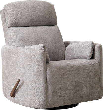 Oversized Swivel Rocker Recliner with Massage and Heat, Swivel Nursery Recliner With Adjustable Headrest, Manual Rocker Recliner Chair with Two Removable Pillows, High Back Barrel Armchair,White