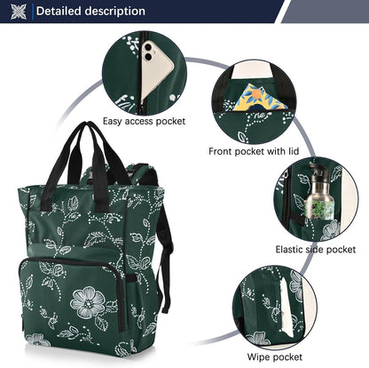 Diaper Bag Backpack, Multifunction Travel Bag for Moms Dads, Baby Changing Bag with Insulted Pockets, Stroller Straps and Side Bottle Pockets Line Floral Pattern