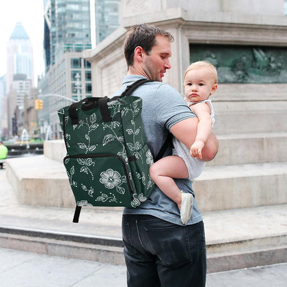 Diaper Bag Backpack, Multifunction Travel Bag for Moms Dads, Baby Changing Bag with Insulted Pockets, Stroller Straps and Side Bottle Pockets Line Floral Pattern