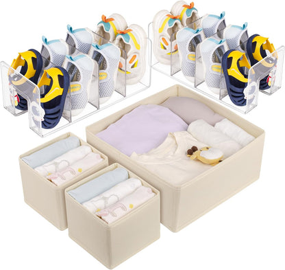 5 Pack Drawer Organizer Clothes, Foldable Baby Organizers and Storage & Dresser Organizer for Bedroom Closet– Nursery Drawer Dividers for Underwear, Socks, Baby Shoes, Bras, Belts, Ties