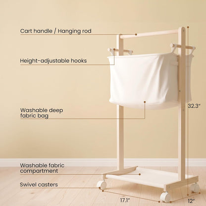 Baby Diaper Caddy Cart with Movable Storage Organizer, Natural Newborn Nursery Essentials, Mobile Utility Cart with Wheels for Nursery, Bedroom, Changing Table & Crib, Gifts for Baby Shower