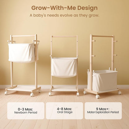 Baby Diaper Caddy Cart with Movable Storage Organizer, Natural Newborn Nursery Essentials, Mobile Utility Cart with Wheels for Nursery, Bedroom, Changing Table & Crib, Gifts for Baby Shower