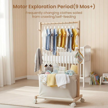 Baby Diaper Caddy Cart with Movable Storage Organizer, Natural Newborn Nursery Essentials, Mobile Utility Cart with Wheels for Nursery, Bedroom, Changing Table & Crib, Gifts for Baby Shower