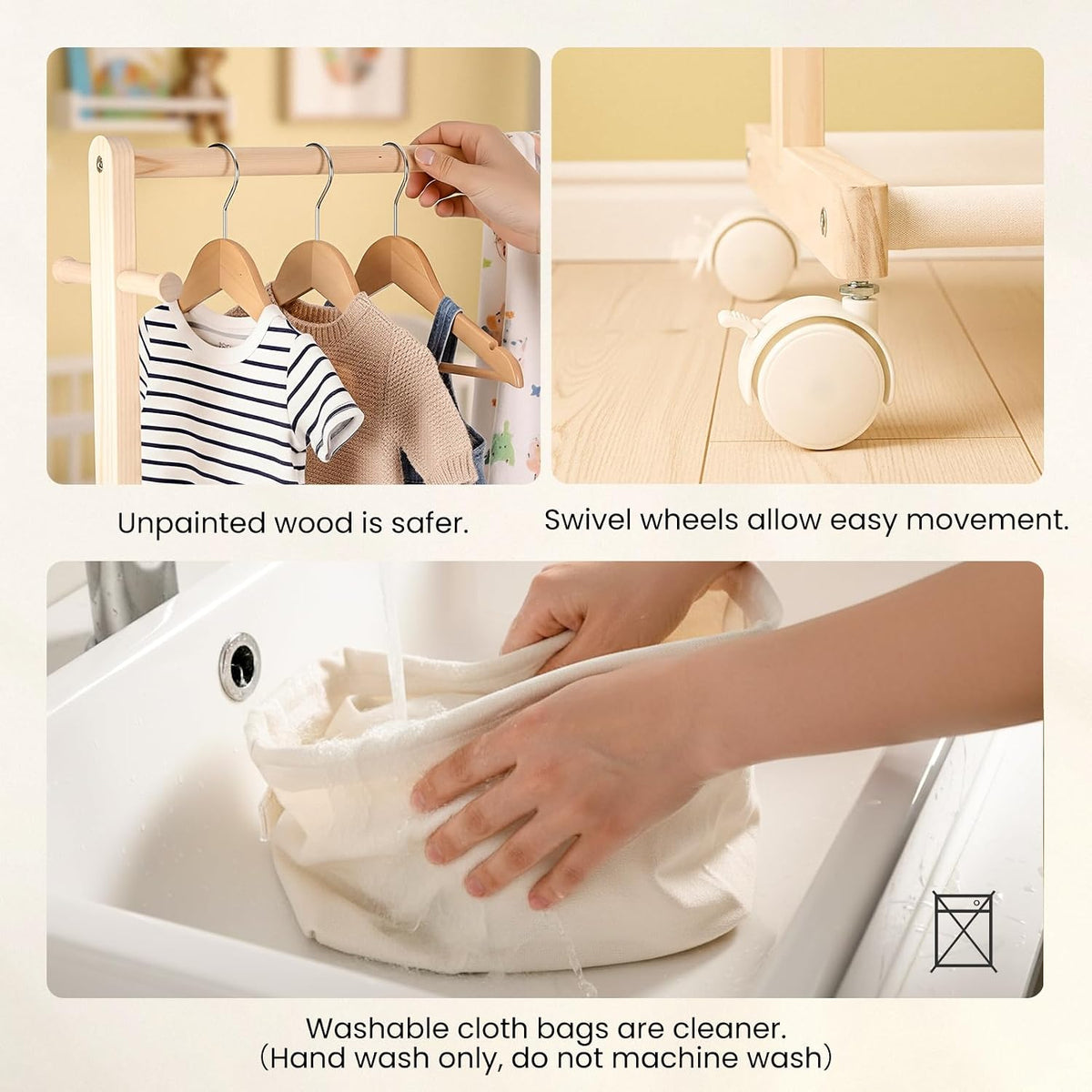Baby Diaper Caddy Cart with Movable Storage Organizer, Natural Newborn Nursery Essentials, Mobile Utility Cart with Wheels for Nursery, Bedroom, Changing Table & Crib, Gifts for Baby Shower