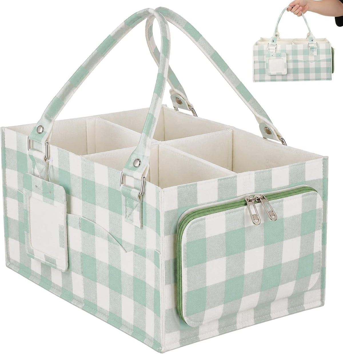 Diaper Caddy Organizer, Nursery Storage Basket with Side Pockets & Dividers