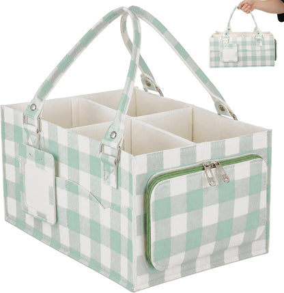 Diaper Caddy Organizer, Nursery Storage Basket with Side Pockets & Dividers