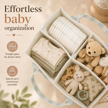Diaper Caddy Organizer, Nursery Storage Basket with Side Pockets & Dividers