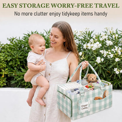 Diaper Caddy Organizer, Nursery Storage Basket with Side Pockets & Dividers