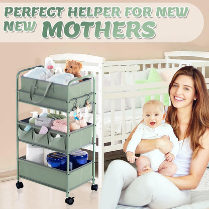 2in1 Baby Diaper Caddy Organizer Cart Bedside Rolling Cart, Green