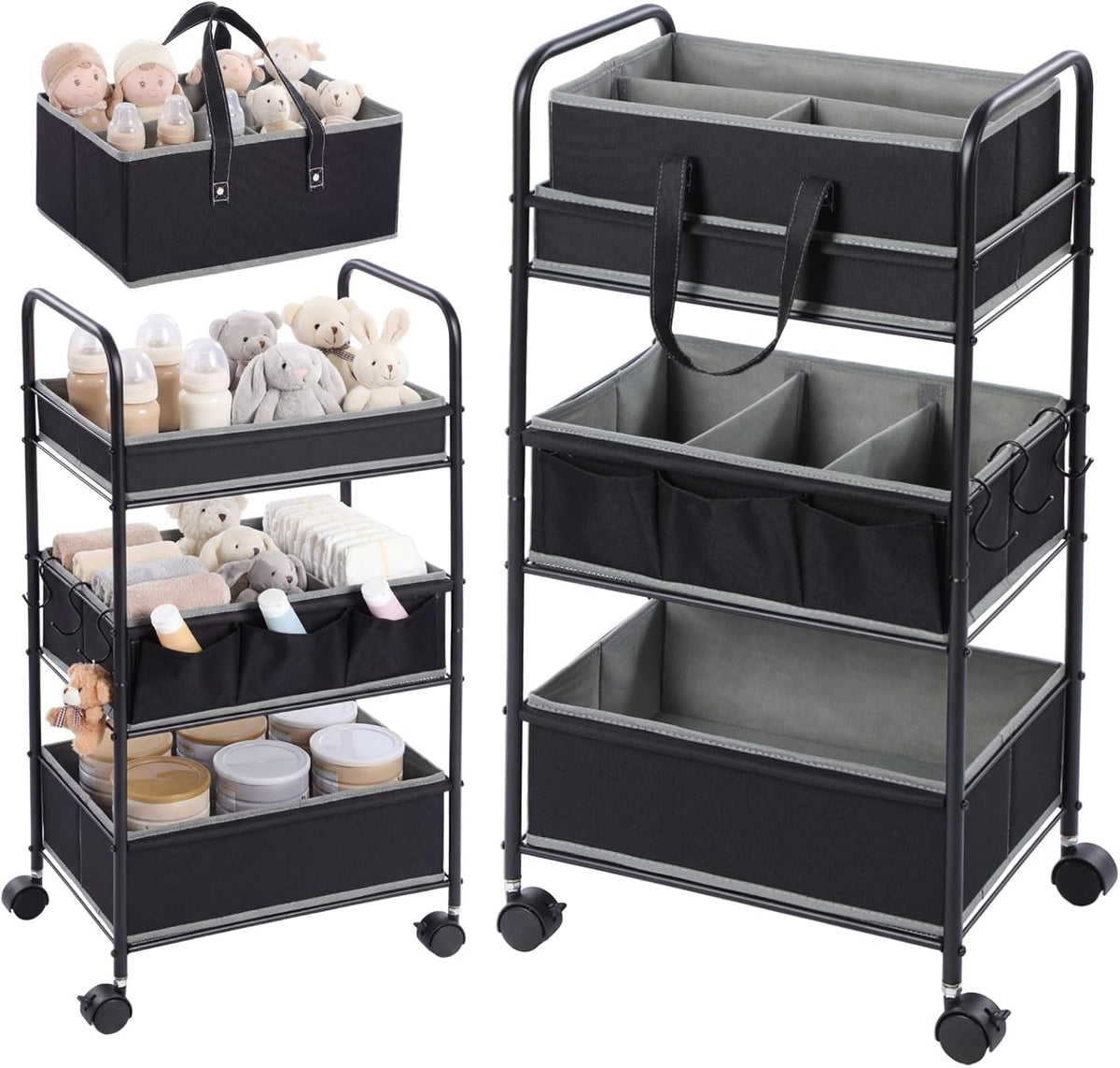 2in1 Baby Diaper Caddy Organizer Cart Bedside Rolling Cart, Green