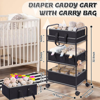 2in1 Baby Diaper Caddy Organizer Cart Bedside Rolling Cart, Green