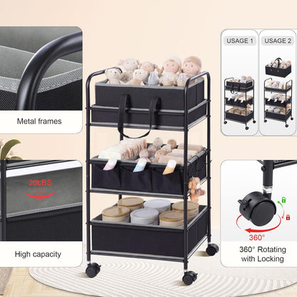 2in1 Baby Diaper Caddy Organizer Cart Bedside Rolling Cart, Green