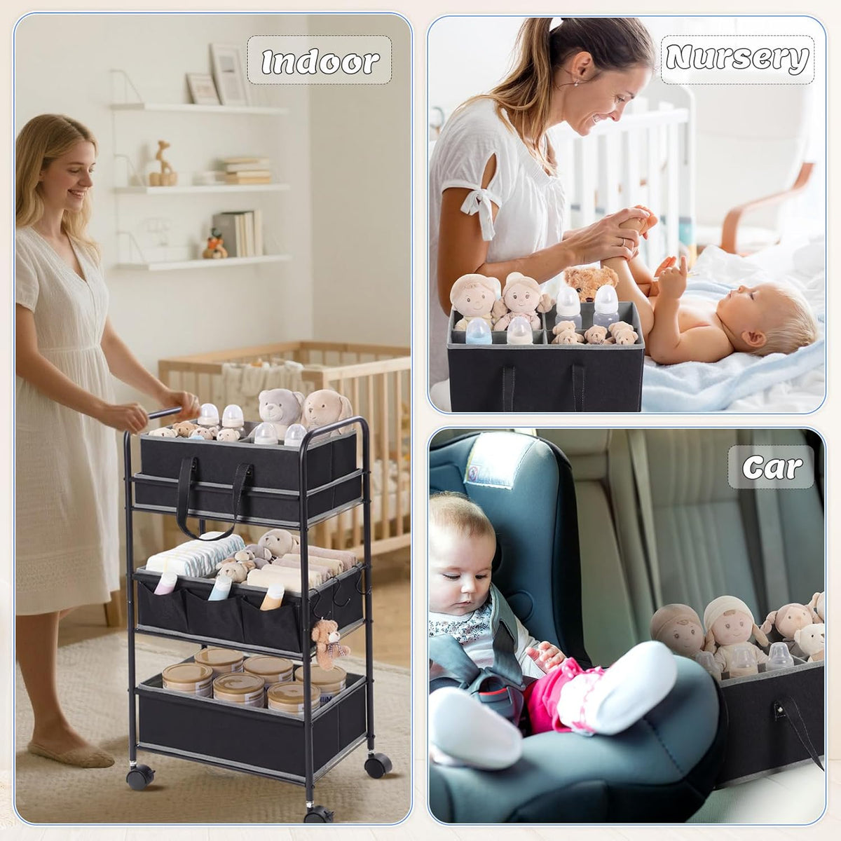 2in1 Baby Diaper Caddy Organizer Cart Bedside Rolling Cart, Green