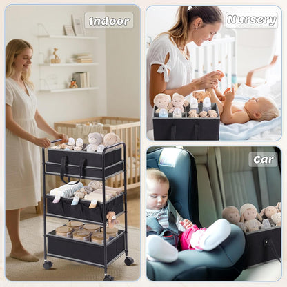 2in1 Baby Diaper Caddy Organizer Cart Bedside Rolling Cart, Green