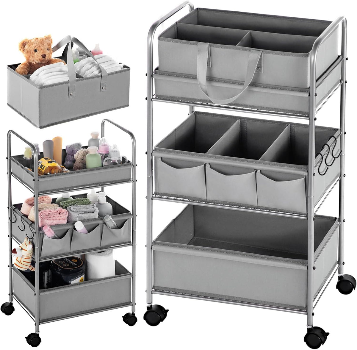 2in1 Baby Diaper Caddy Organizer Cart Bedside Rolling Cart, Green