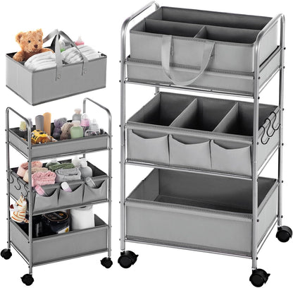2in1 Baby Diaper Caddy Organizer Cart Bedside Rolling Cart, Green