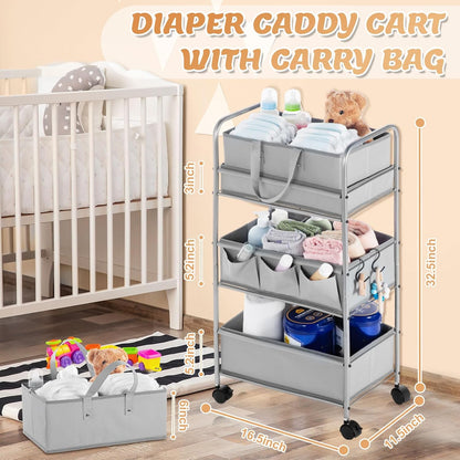 2in1 Baby Diaper Caddy Organizer Cart Bedside Rolling Cart, Green