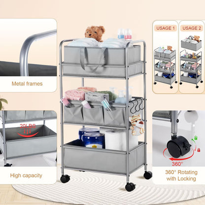 2in1 Baby Diaper Caddy Organizer Cart Bedside Rolling Cart, Green