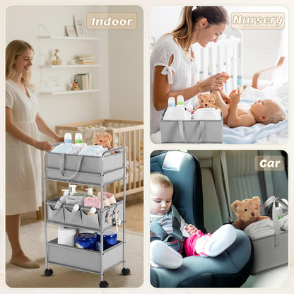 2in1 Baby Diaper Caddy Organizer Cart Bedside Rolling Cart, Green