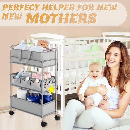 2in1 Baby Diaper Caddy Organizer Cart Bedside Rolling Cart, Green