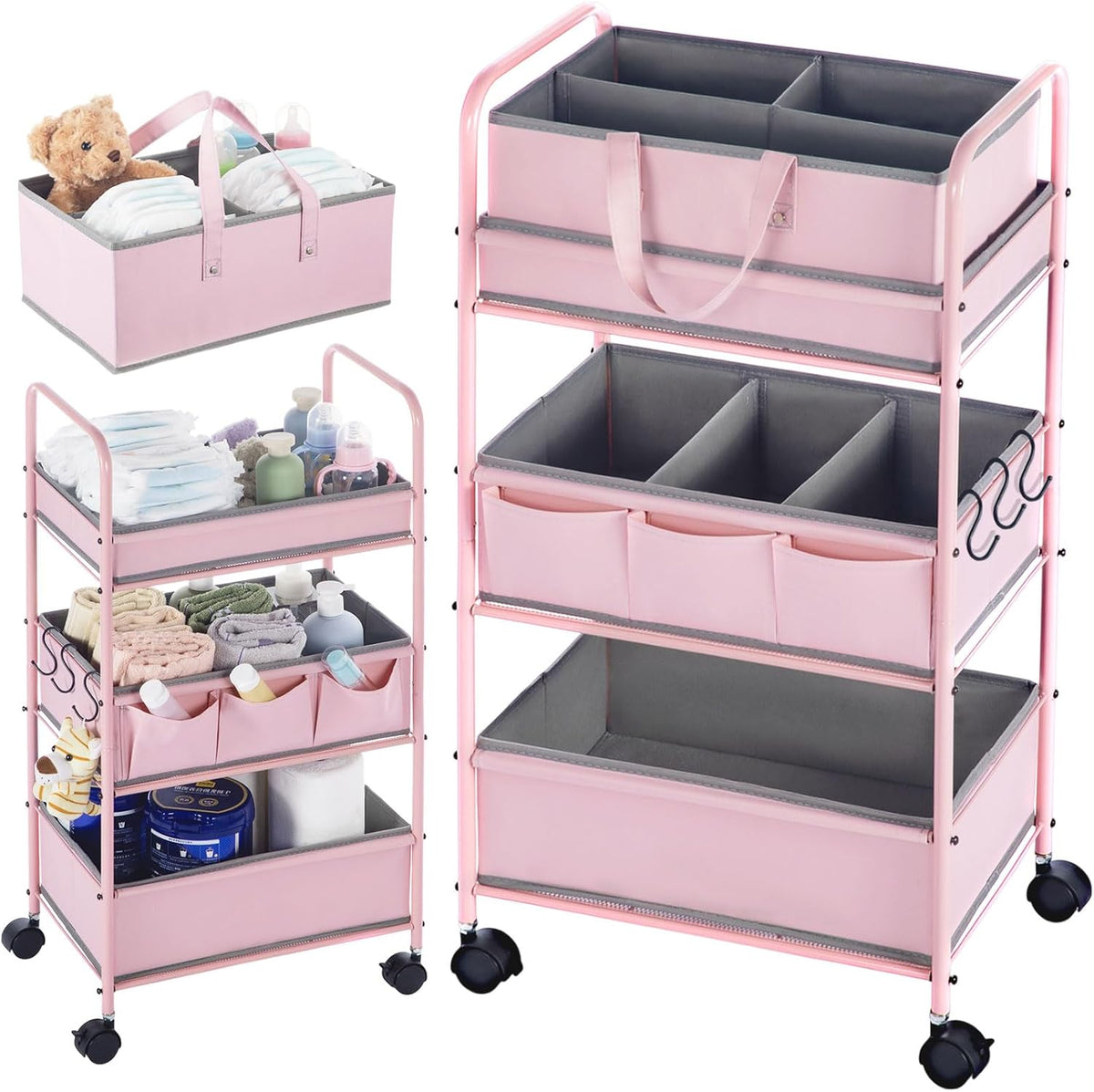 2in1 Baby Diaper Caddy Organizer Cart Bedside Rolling Cart, Green