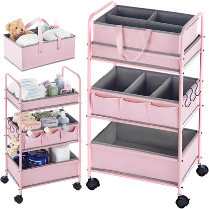 2in1 Baby Diaper Caddy Organizer Cart Bedside Rolling Cart, Green