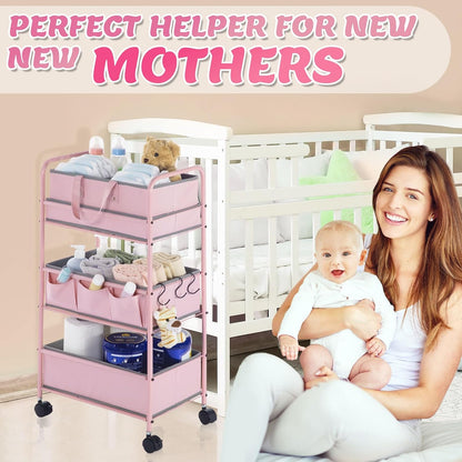 2in1 Baby Diaper Caddy Organizer Cart Bedside Rolling Cart, Green