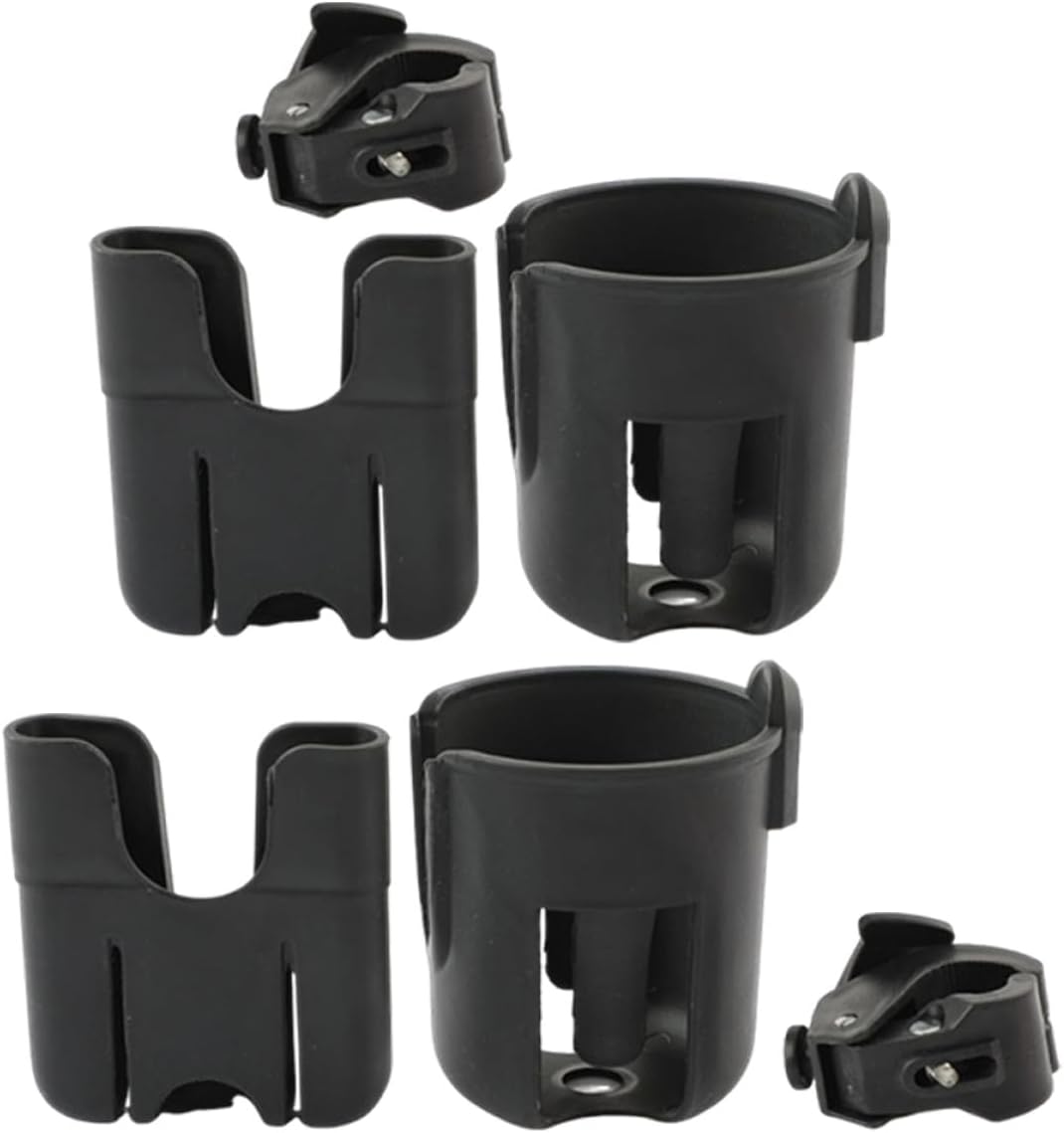 2pcs Stroller Cup Holder and Phone Holder for Prams, Universal Stroller Bottle Rack with Handlebar Mount, Black, Suitable for Travel and Outdoor Use