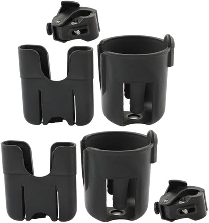 2pcs Stroller Cup Holder and Phone Holder for Prams, Universal Stroller Bottle Rack with Handlebar Mount, Black, Suitable for Travel and Outdoor Use