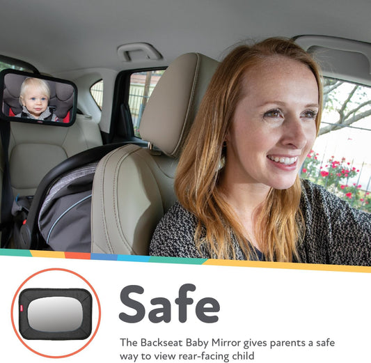 Nuby Adjustable Backseat Baby Mirror with Swivel Base for Easy Viewing, Quick Install, Shatter Resistant, Black