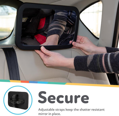 Nuby Adjustable Backseat Baby Mirror with Swivel Base for Easy Viewing, Quick Install, Shatter Resistant, Black