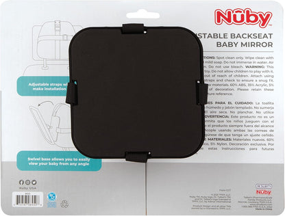 Nuby Adjustable Backseat Baby Mirror with Swivel Base for Easy Viewing, Quick Install, Shatter Resistant, Black
