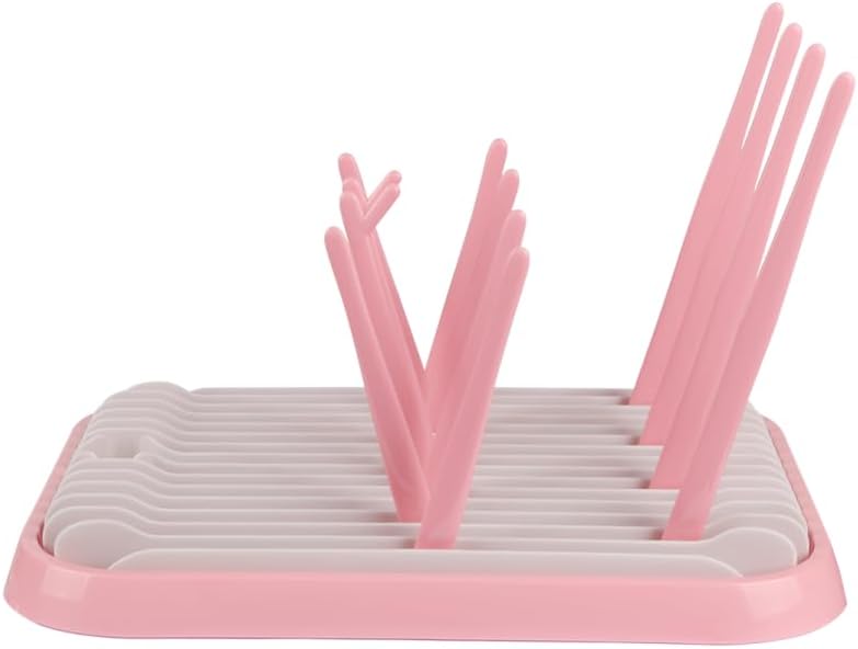 Baby Bottles Drying Rack, Folding Drainer for Feeding Bottles Accessories Dryer Holder(Pink)