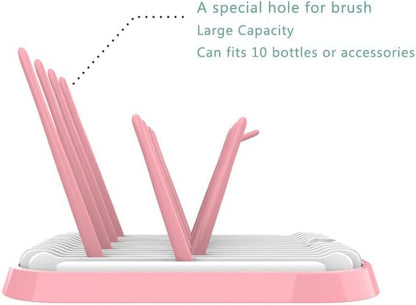 Baby Bottles Drying Rack, Folding Drainer for Feeding Bottles Accessories Dryer Holder(Pink)