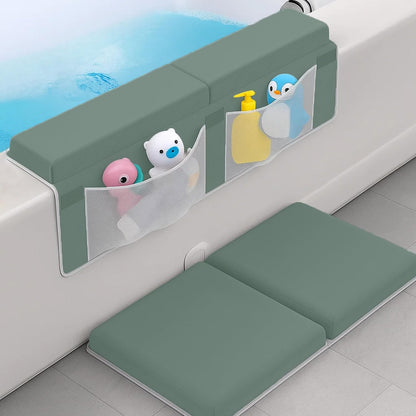 Baby Bath Kneeler & Elbow Rest Pad Set – Extra Thick 1.5” Cushion, Non-Slip Mat with Quick-Dry Cover & Storage Pockets